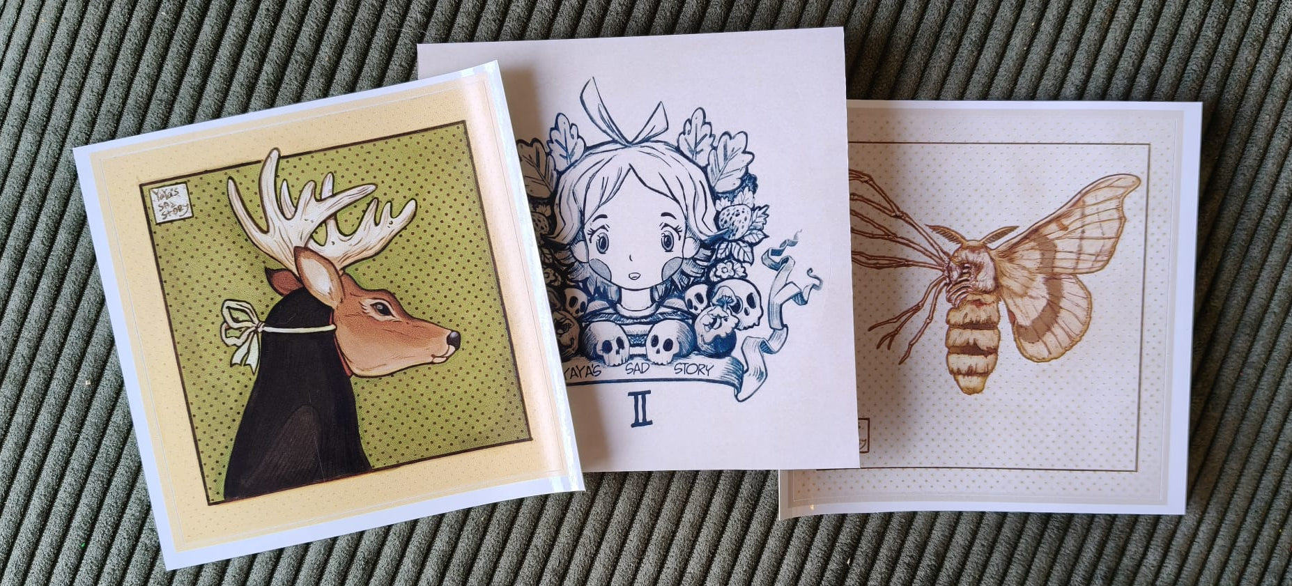 set of three original illustration stickers